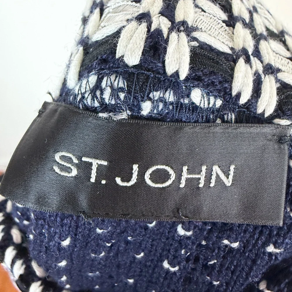 St John Tweed Knit Pencil Skirt Blue White Size 8
